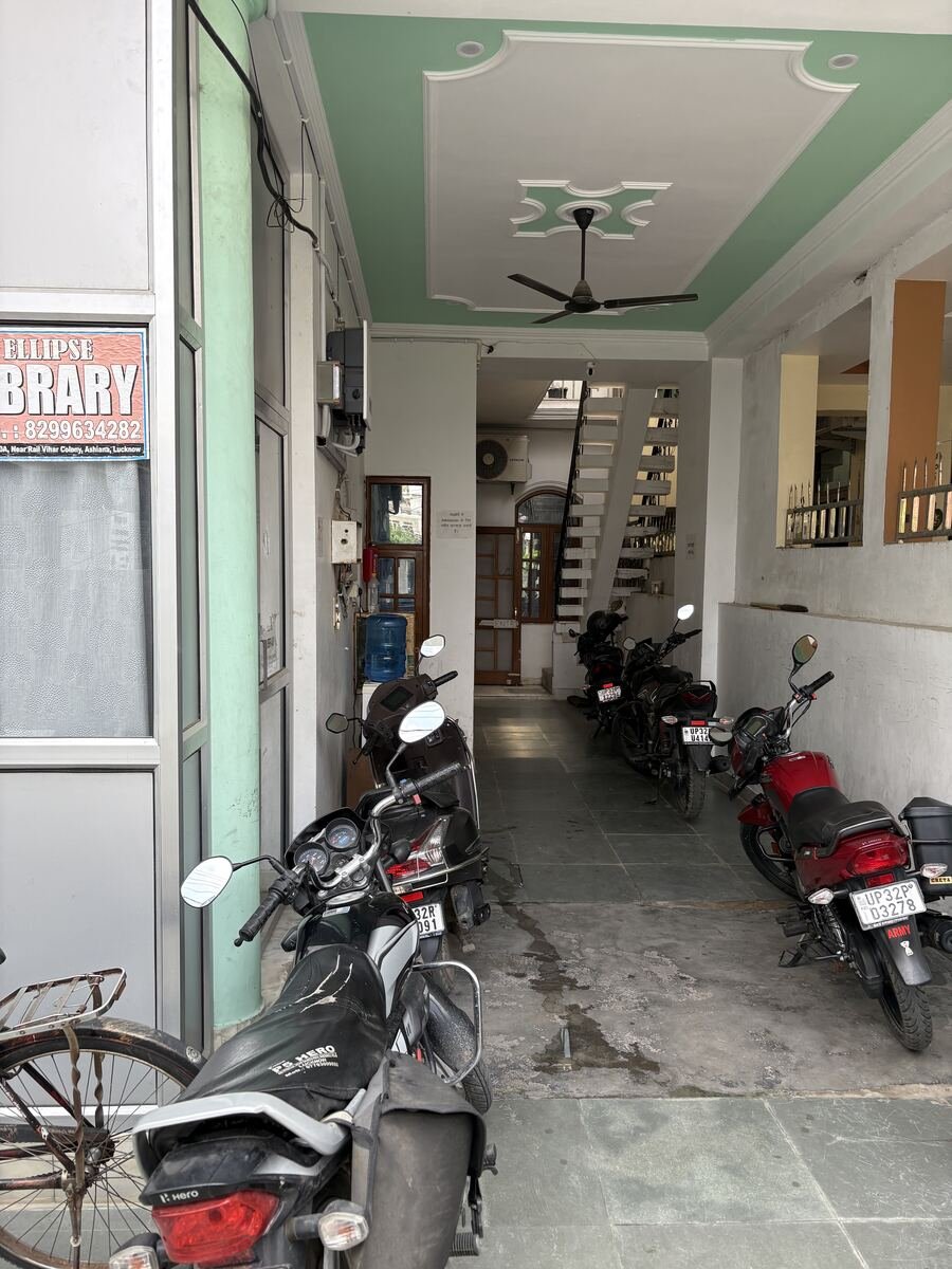 Common entrance corridor of Ellipse Library with parking and staircase